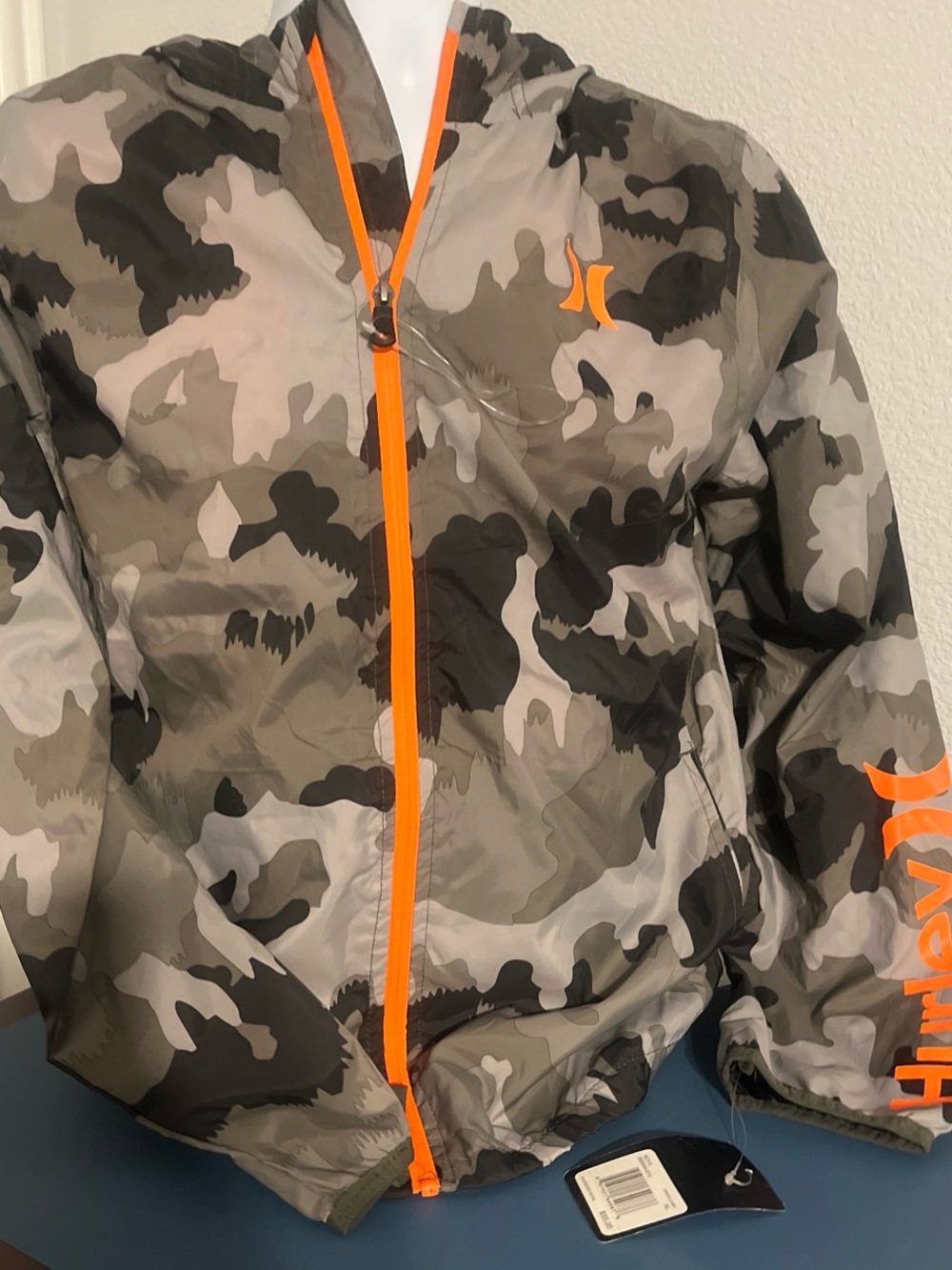 Hurley Kids' Olive Camo Rain Jacket with Orange Trim